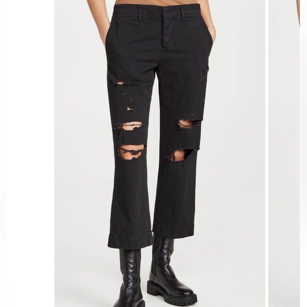 FRAME Le Tomboy Trousers in Black Washed Noir Rips Size 30